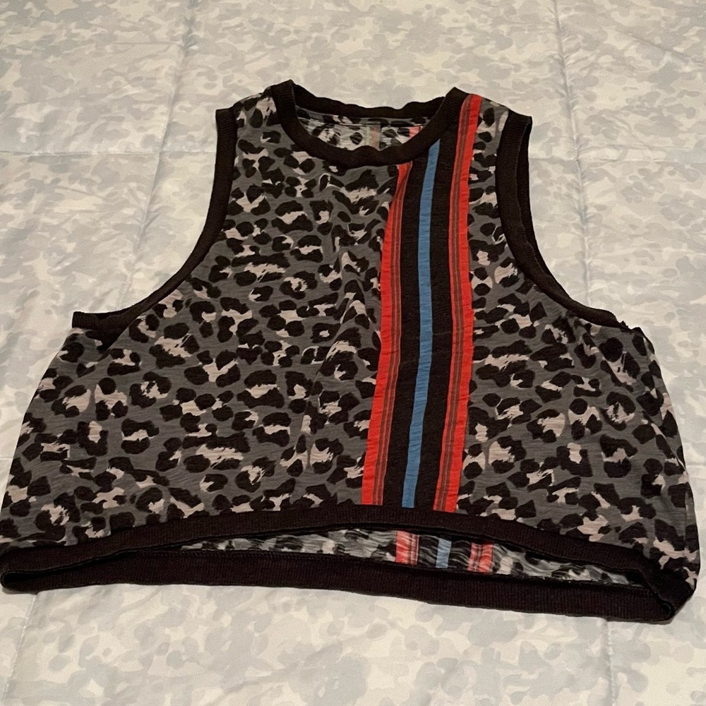 FP Movement — Leopard Print Crop Top with Red and Blue Stripes